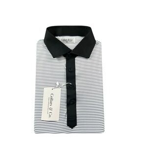 Collars & Co White Black Striped Dress Collar Men's Polo Shirt Size Small NWT